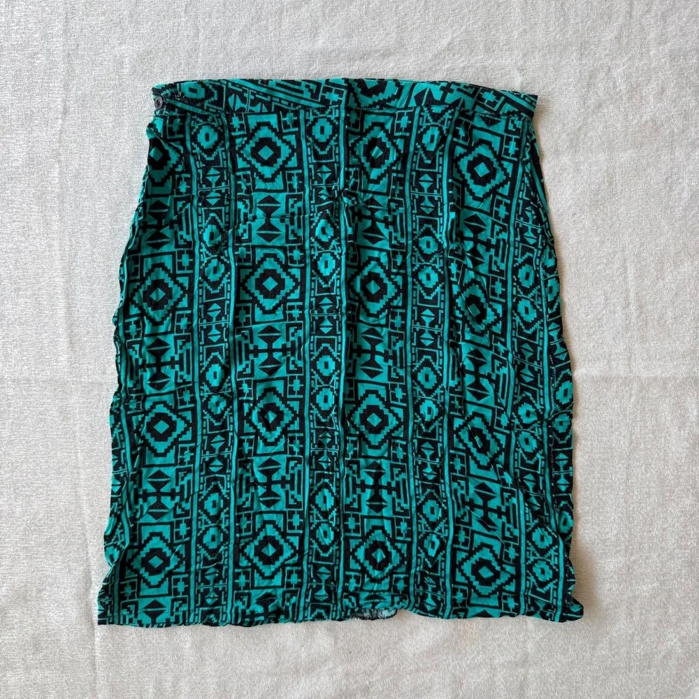 Tribal Print Mini Skirt Size Medium‎ Teal Black Aztec Boho High Waist